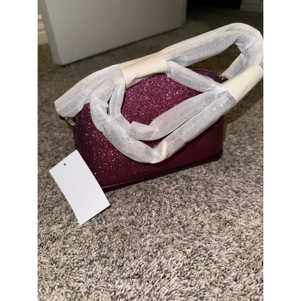 Kate Spade Glitter Crossbody Bag Burgundy Plum Dome Satchel NWT Gold Tone - Picture 4 of 5